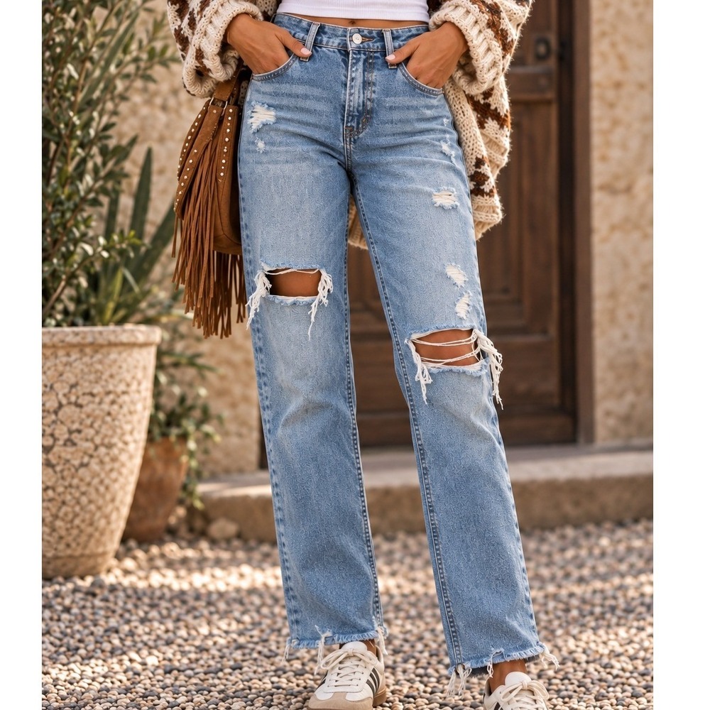 Abercrombie & Fitch The Ankle Straight Ultra High Rise Distressed Jeans 25 Ankle